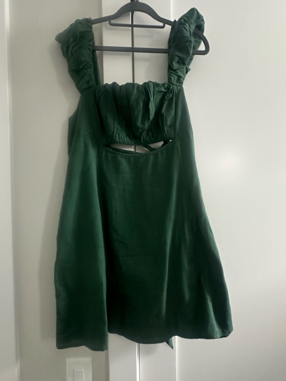 Free People Bom Bom Island Mini Dress Green Size Large Puff Sleeve Cutout Dress - Picture 2 of 3